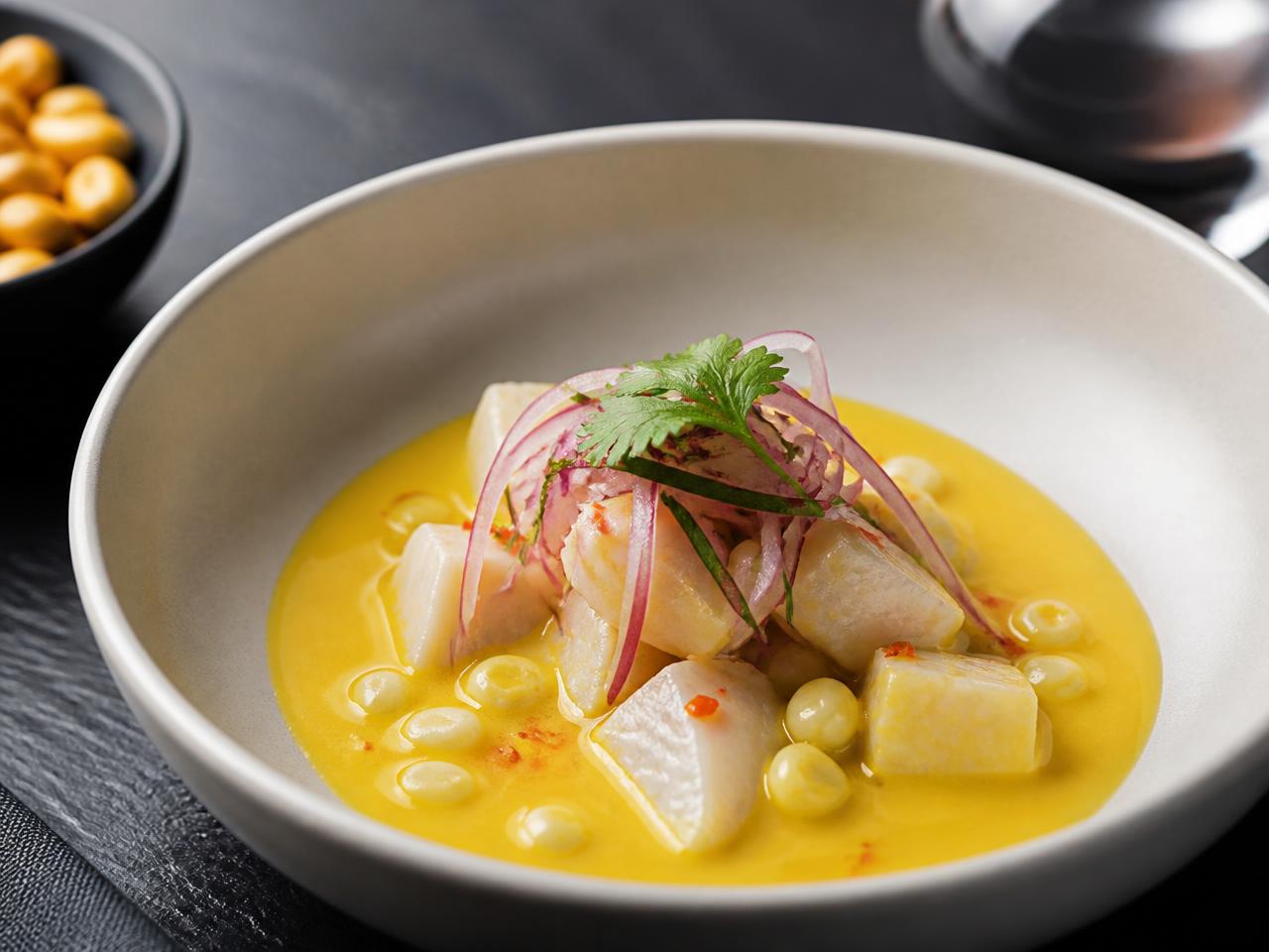 Ceviche de bar au crémeux d'ají amarillo servi en bol