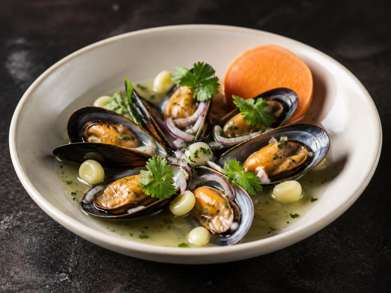 Ceviche de moules classique servi en coquilles