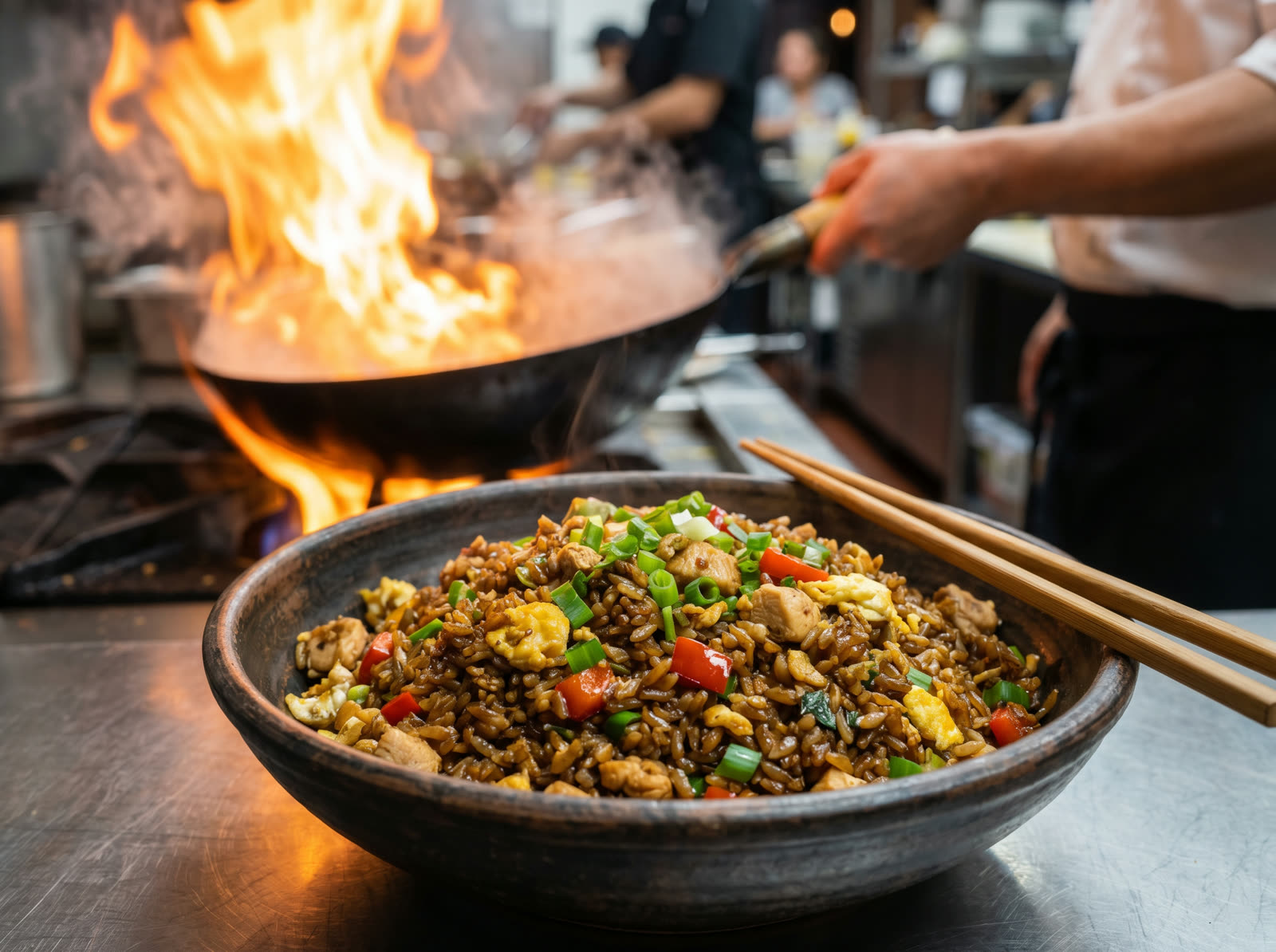 Arroz chaufa nikkei sauté au wok