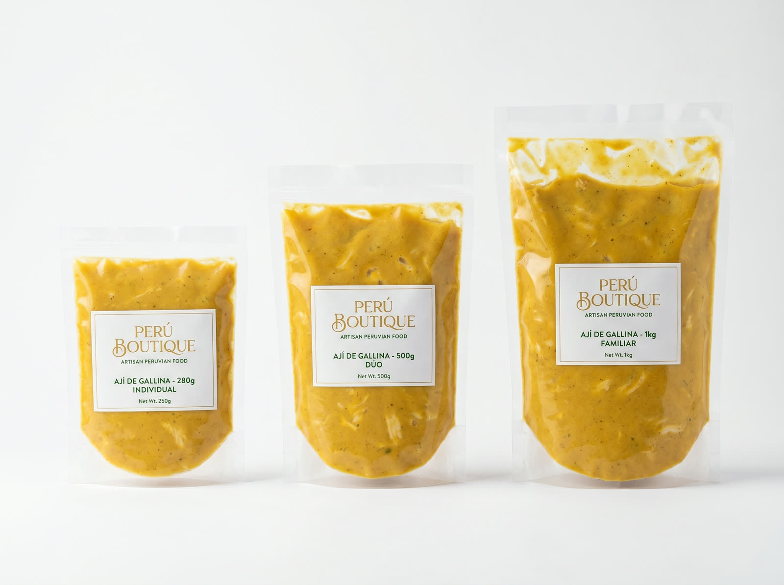 Sachets d'ají de gallina en formats 250 g, 500 g et 1 kg